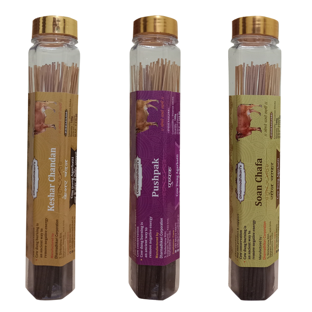 Combo of 3 Keshar Chandan Pushpak Soan Chafa Cow Dung Agarbatti Incense Sticks Combo Pack of 3 Each 100 Gm