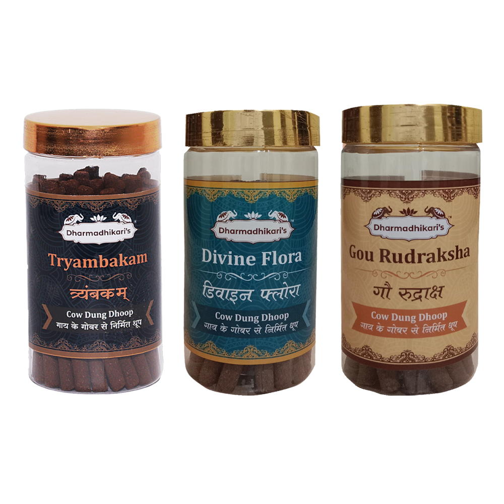 Combo of 3 Tryambakam Divine Flora Gou Rudraksha Cow Dung Dhoop Sticks Combo Pack of 3 Each 100 Gm