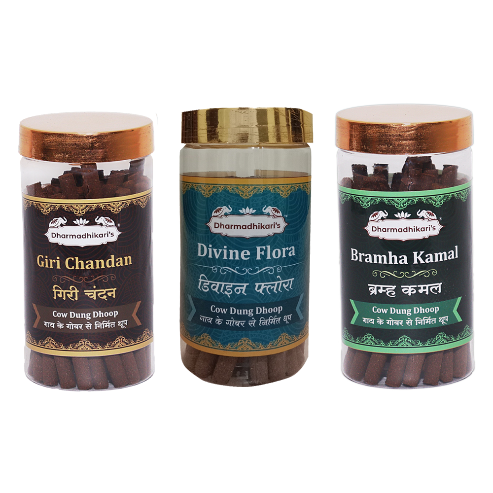 Combo of 3 Giri Chandan Divine Flora Bramha Kamal Cow Dung Dhoop Sticks Combo Pack of 3 Each 100 Gm