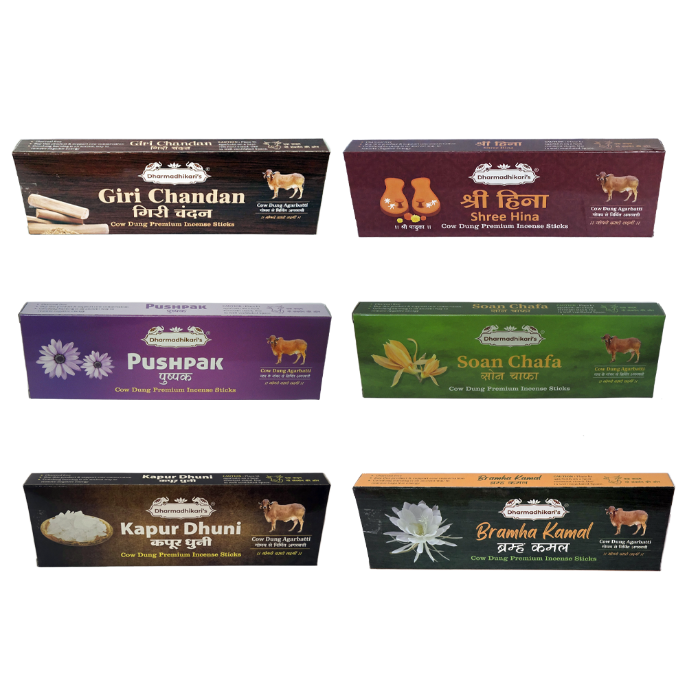 Combo of 6 Giri Chandan Shree Hina Pushpak  Soan Chafa  Kapur Dhuni  Bramha Kamal Box Pack Combo Each 100gm